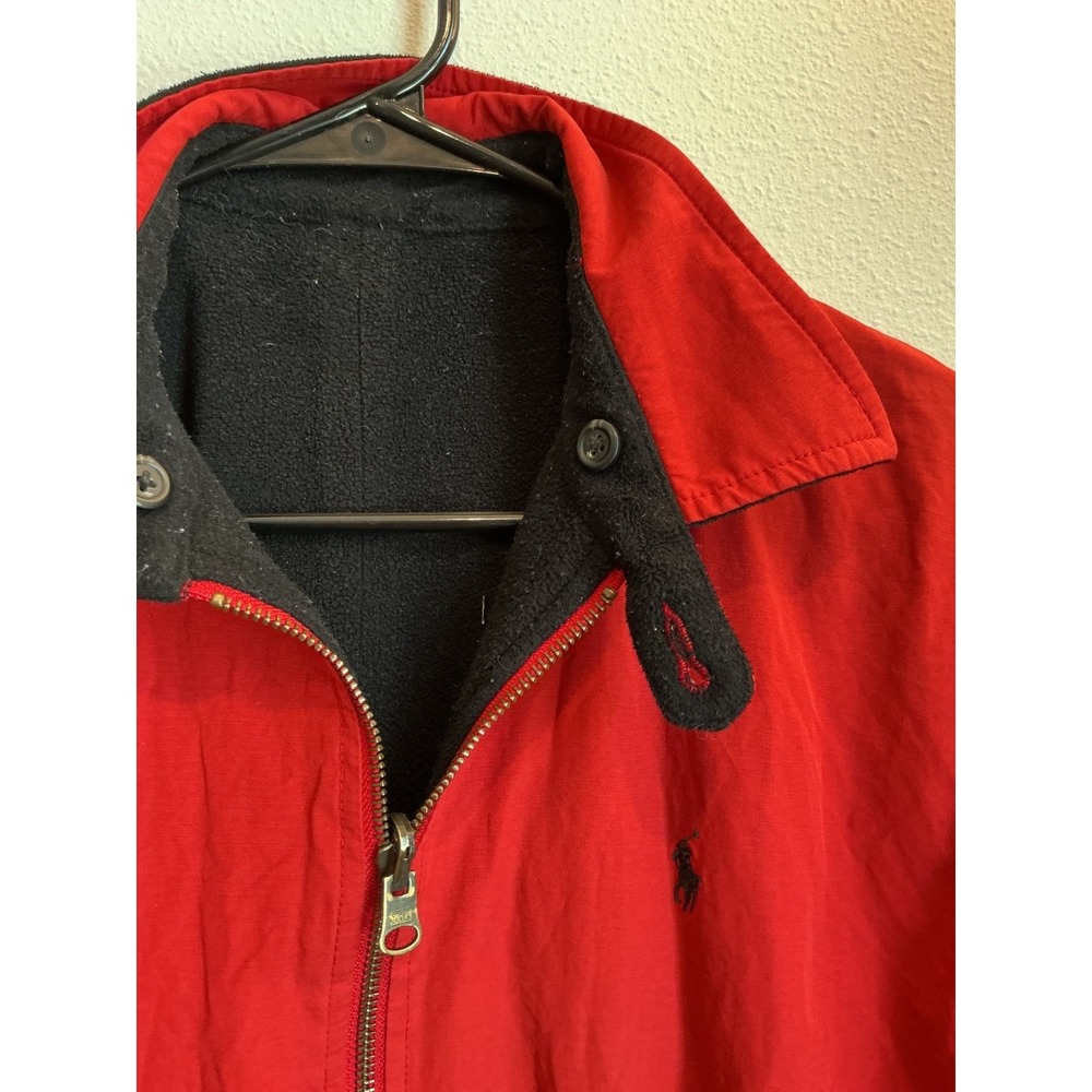 90s Polo Ralph Lauren Jacket Womens Reversible Full Zip Fleece Nylon Red Black M - Picture 3 of 8